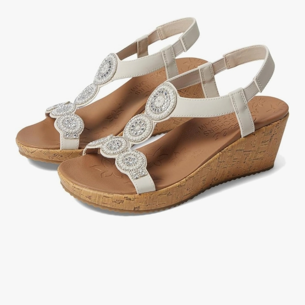 Skechers Beverlee Date Glam Off-White Wedge Sandals